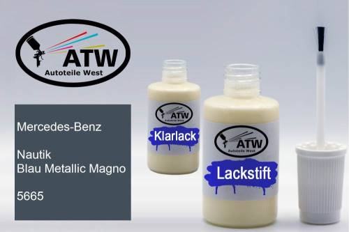 Mercedes-Benz, Nautik Blau Metallic Magno, 5665: 20ml Lackstift + 20ml Klarlack - Set, von ATW Autoteile West.